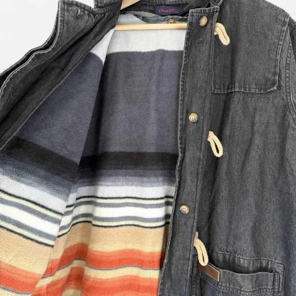 Vintage Black Denim Hooded Toggle Barn Coat - Picture 4 of 6